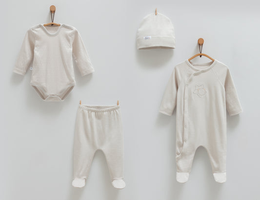 طقم بيبي ٤ قطع🪡قطن طبيعي ١٠٠٪ رمادي