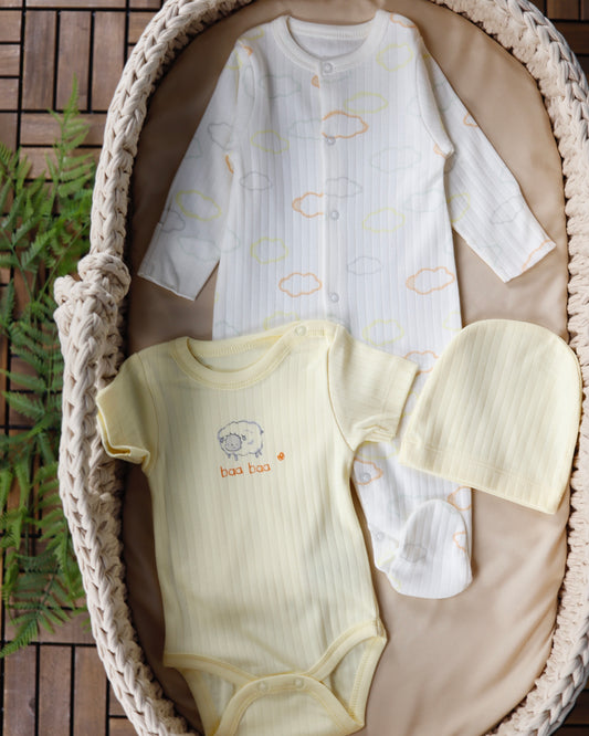 طقم أفرهول بيبي قطن ٣ قطع 💛