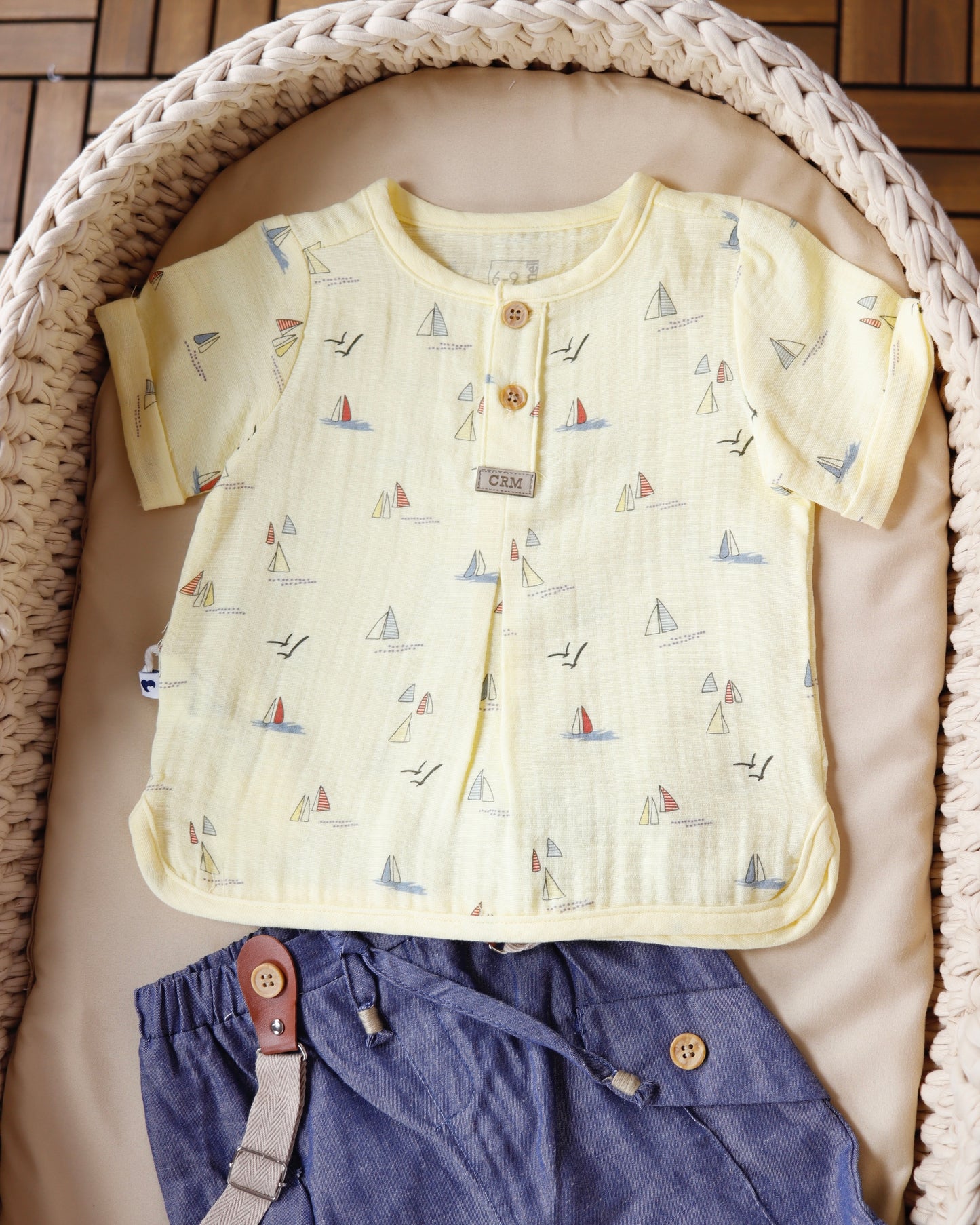 ⁨طقم بيبي قطعتين مارين💛- اصفر⁩