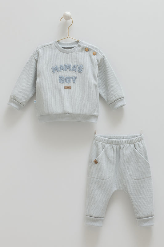 طقم قطعتن قطن ثقيل١٠٠٪‏ ازرق✨٣-١٨ شهر