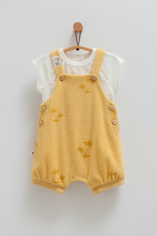 طقم أفرهول صيفي برسمة النخيل باللون اصفر 🌴