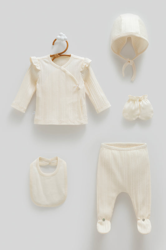 طقم حديث ولادة ٥ قطع🪡قطن طبيعي ١٠٠٪‏