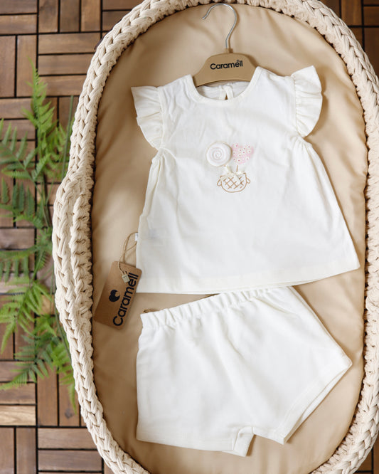 طقم صيفي قطن١٠٠٪‏ ايفوري ٣-١٨ شهر