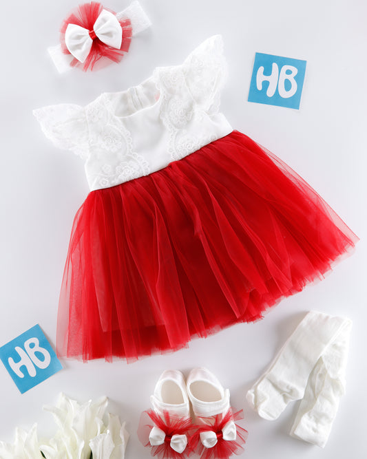 طقم فستان بيبي ٤ قطع - احمر